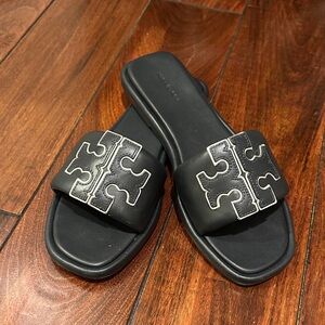 Tory Burch Navy Sandals with Silver Logo